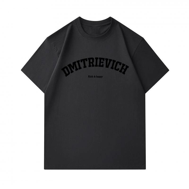Men's 100% Cotton Crew Neck Short Sleeve T-Shirt, Casual Arched Letter Print Rich & Happy Pattern Soft Breathable Everyday Wear Top for Daily Outdoor