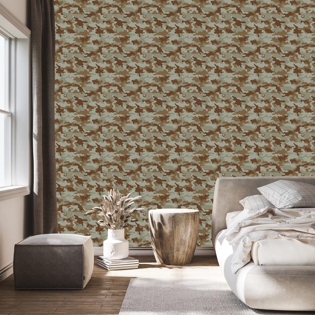 Military Camouflage Wallpaper Brown and Ochre for Living Room and Bedroom 50x1000