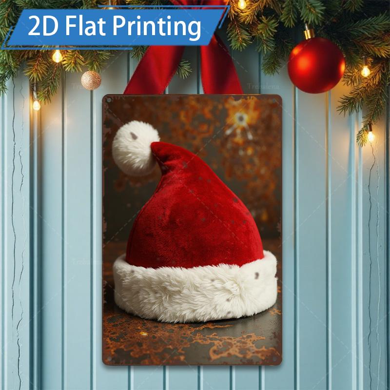 D FLAT pc Metal Sign Christmas Santa Hat D Flat Print Metal Wall Art 20x30cm(7.8x11.8inch)
