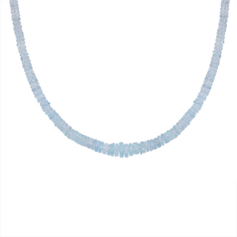 Natural Aquamarine Beaded Necklace Women'S S925 Sterling Silver Colored Jewelry Haixi Cut Gradual Change In Size