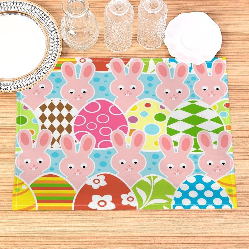 Easter Bunny Pattern Placemat Cotton Linen Fabric Table Mats Family Dinner Tableware Kitchen Size 30X45 Cm Table Mat