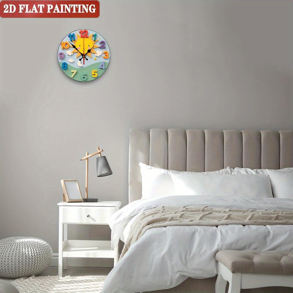 Cartoon Sun Learning Clock. Silent educational wooden clock for home, classroom or outdoor.