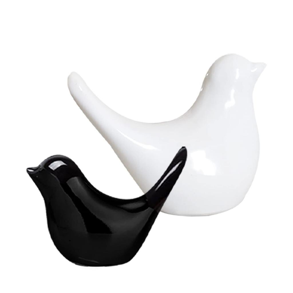 Creative White and Black Glossy Ceramic Birds Figurines Home Decorations Accessories Party (Pack of 2, Black & White)