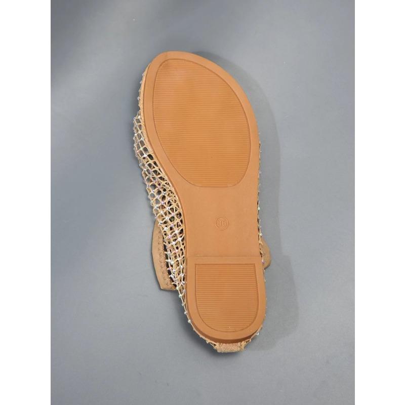 Women's New Luxury Brand Round Toe Flat Bottom Sandals Hollow Short Boots Water Diamond Sexy Flat Bottom Shoes