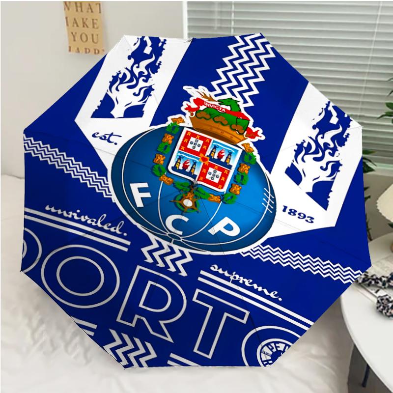 FC Porto LOGO Print Automatic Umbrella, 8 Rib Iron Frame, Plastic Handle, Suitable for Outdoor Travel &Daily , Ideal Gift