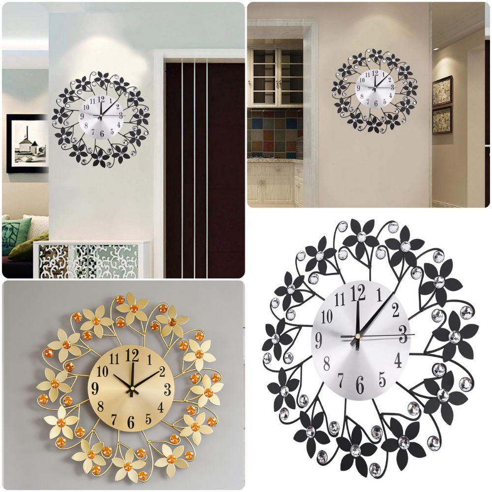 Metal Frame Wall Clock Iron Flower Wall-mounted Clock Elegant Decorative Clock Kitchen
