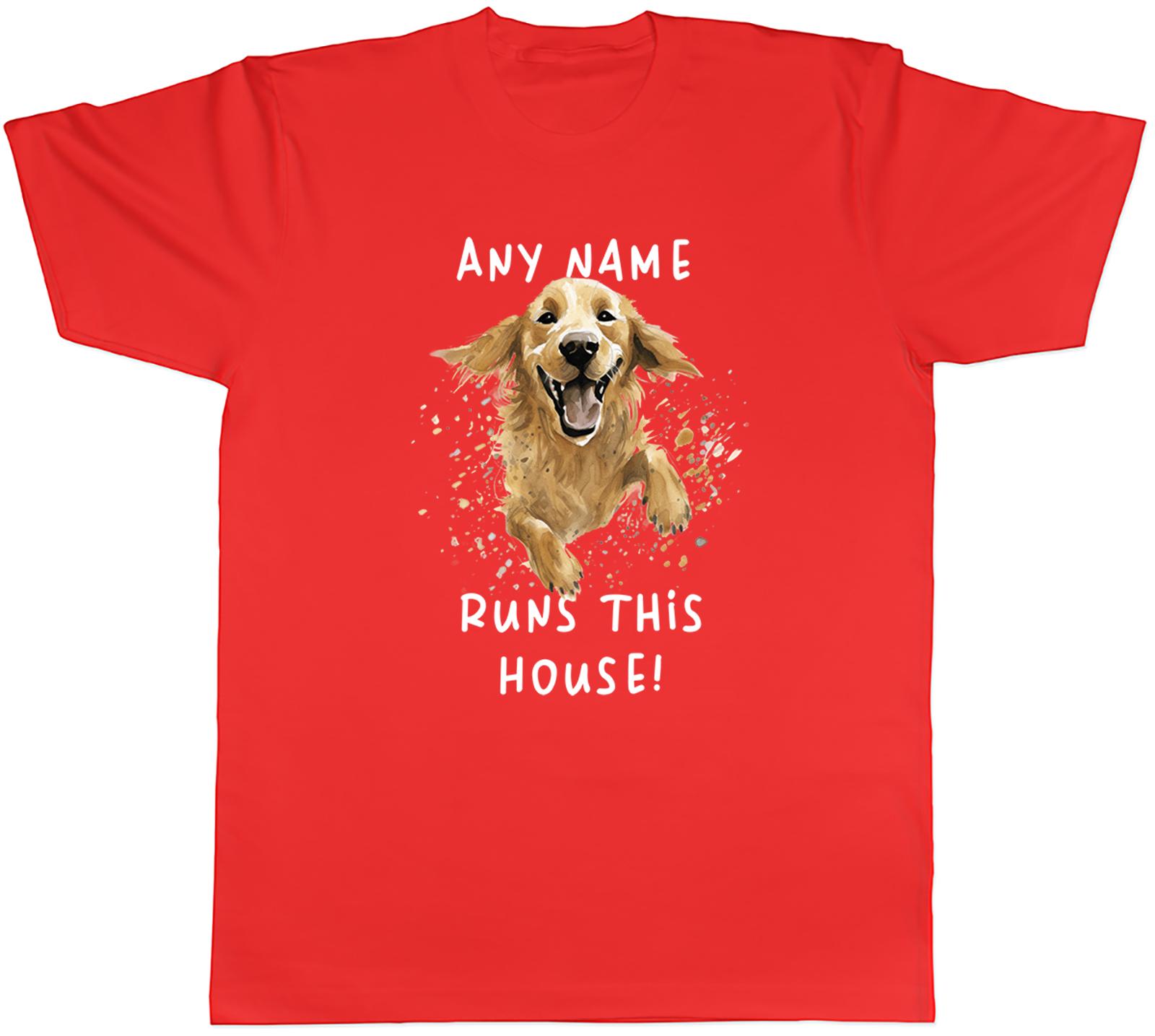 Personalised Golden Retriever Runs This House Dog Mens TShirt Tee Gift Top S