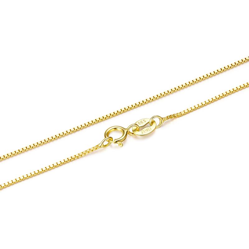 Solid Gold Over 925 Sterling Silver Chain Necklace for Women Teens DIY, 0.8mm Box Chain Super Thin & Strong Basic Chain