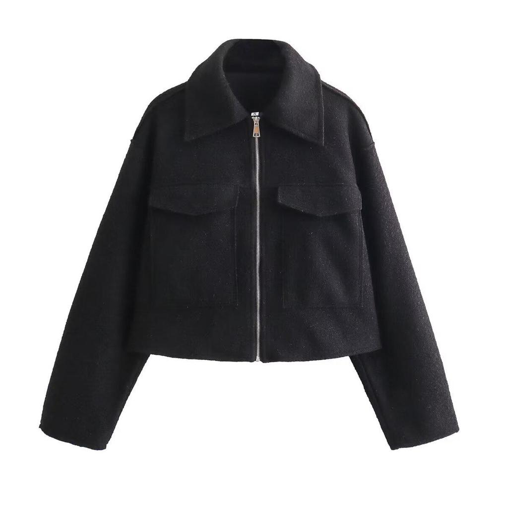 European & American Style Women's Suede Short Jacket with Zipper