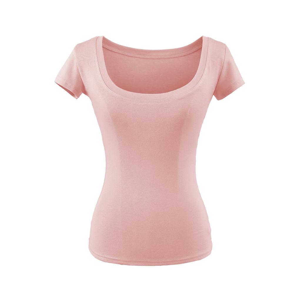 Square neck short-sleeved T-shirt women's summer new American Spice Girl style solid color sexy slim bottom top