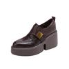 British style platform sheepskin high-heeled single shoes women's 2025 spring new muffin bottom wedge heel leather deep-mouth loafers
