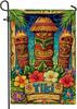 Tiki Themed Garden Ag, Vibrant Colorful Tropical Decor Banner, Double Sided Outdoor Lawn Decoration for Summer Parties 12x