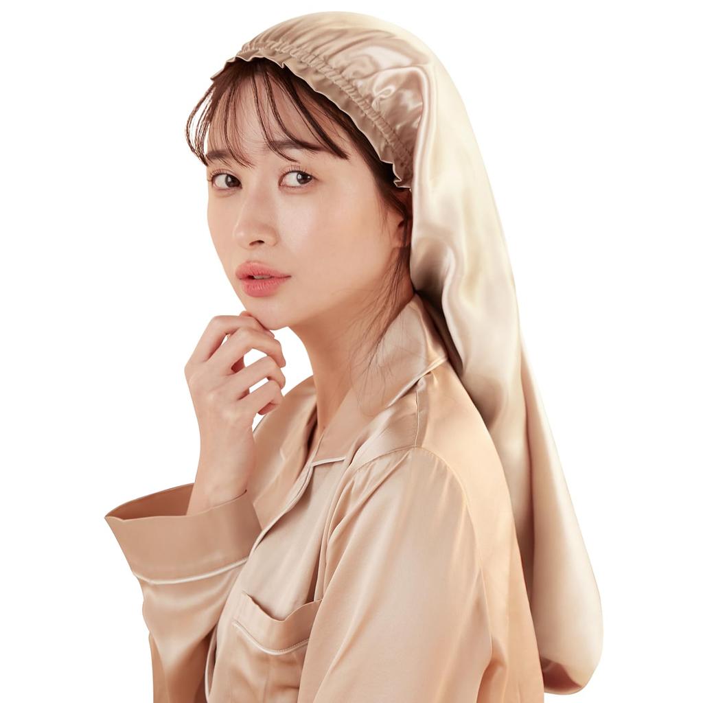 Utukky Silk Night Silk Cylindrical No Shedding Until Silk Night Hair Cap for Long Prevents Split Ends and For Birthday Gift Cap, Cap, Design, Morning,