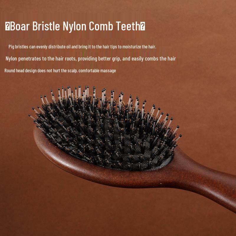 Beech Wood Air Cushion Comb with Pig Bristle for Hair Styling and Scalp Massage