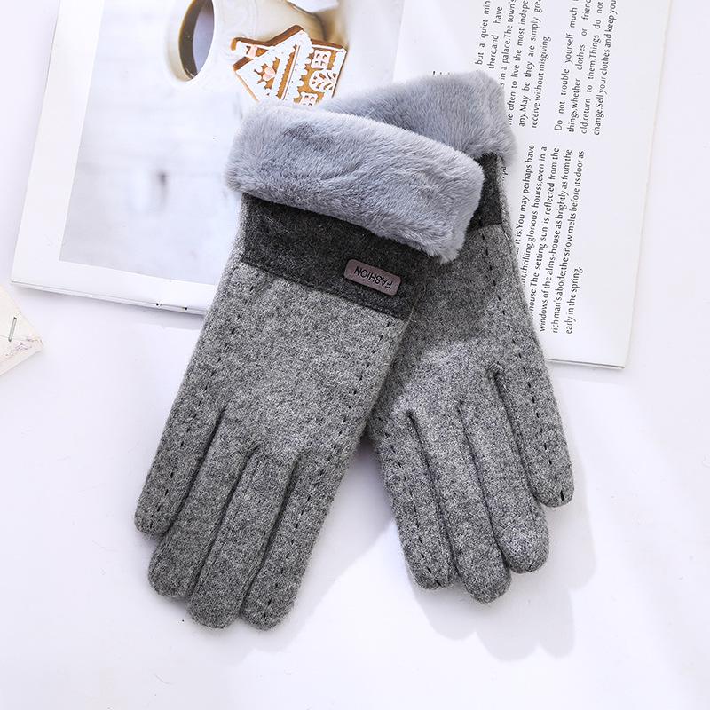 Wool fleece touch screen gloves women's autumn and winter warm fleece Korean version fashion cycling windproof wholesale one piece hair