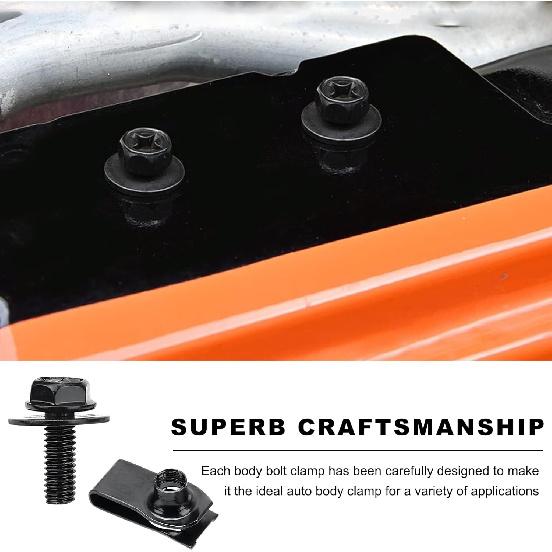 10PCS Car Body Bolt & U-Nut Kit, Bumper Fender Hood Panel Fastening Hex Head Screw Extrusion U-Nut Clip, Engine Under Cover Undertray Splash Shield