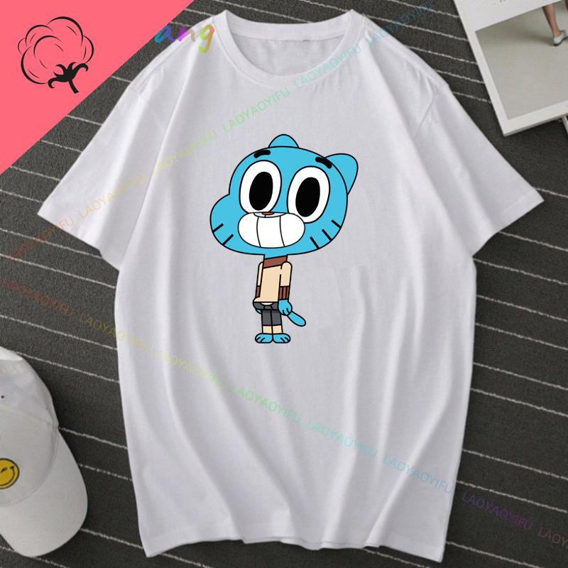 Funny Korean Amazing World Gumball Tshirt 100 Cotton Boys and Girls Y2k Clothes Short Sleeve Tee Mens Clothing