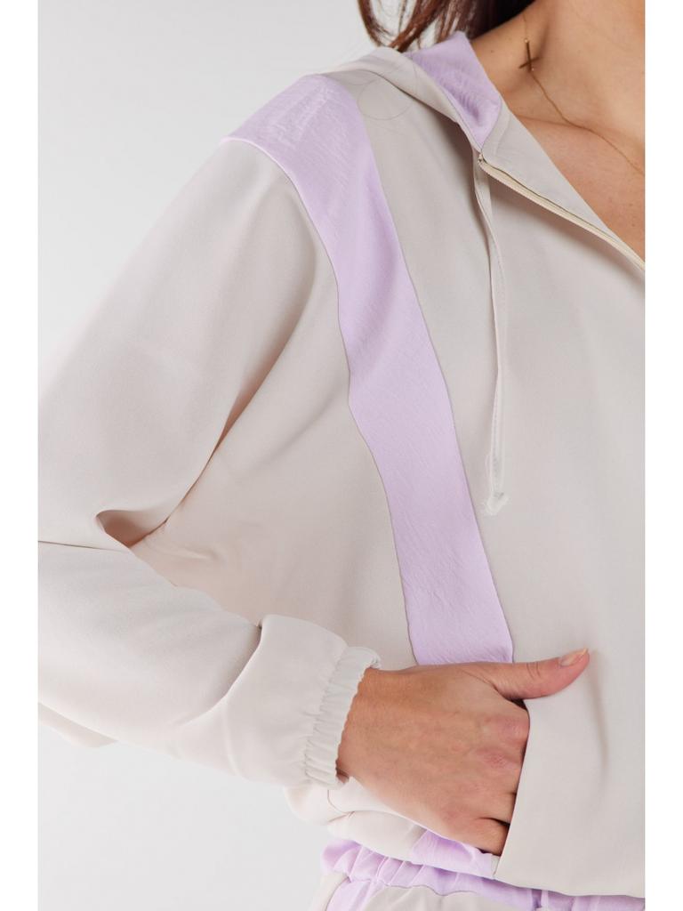 Casual fabric hoodie, beige and purple, size M