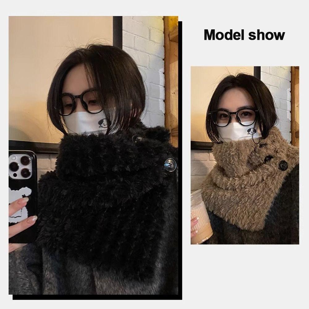 Thicken Warm Fluffy Fake Collar Scarf Soft Plush Cold-proof Winter Neck Warmer Solid Color Windproof False Scarf Shawl for Women
