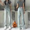 Black narrow straight jeans women's autumn and winter new velvet and thin loose pear-shaped body wide-leg trousers