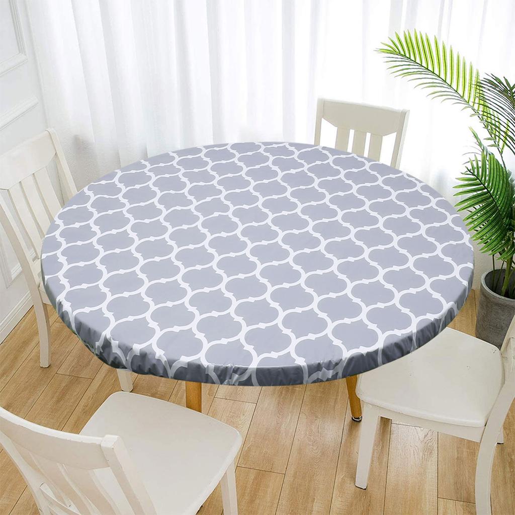 Waterproof Round Tablecloth PVC Table Decoration and Accessories Flannel Backed Elastic Edged Round Table Cover for Home Kitchen