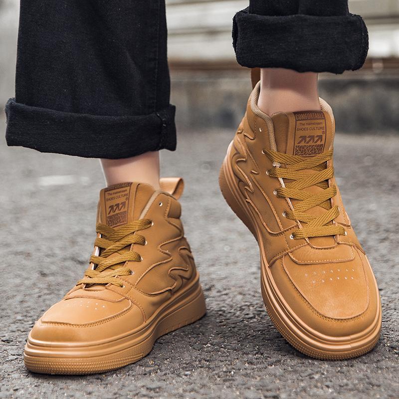 Fashion Brown Men's High Top Sneakers Quality Men's Skateboard Shoes Platform Casual Mens Designer Sneakers Zapatillas Hombre