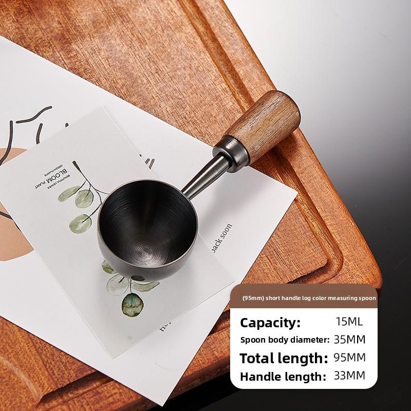 

Stainless Steel Measuring Spoon for Coffee and Milk Powder, Wooden Handle, Non-sticky and Non-rusty Seasoning Measuring Spoon Short handle (15 ml) чорний