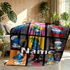 Custom Name Personalized Blue Smurfs Print Blanket, Home Decor, Bedroom, Sofa, Camping, Couch, Gifts for Birthday Christmas