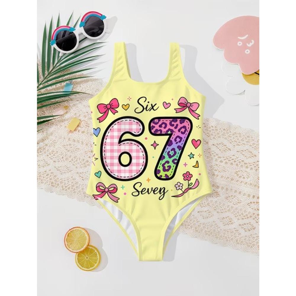Costume da bagno intero per bambina, carino, con stampa colorata di cartoni animati, senza maniche, costume da bagno estivo per bambini, da spiaggia