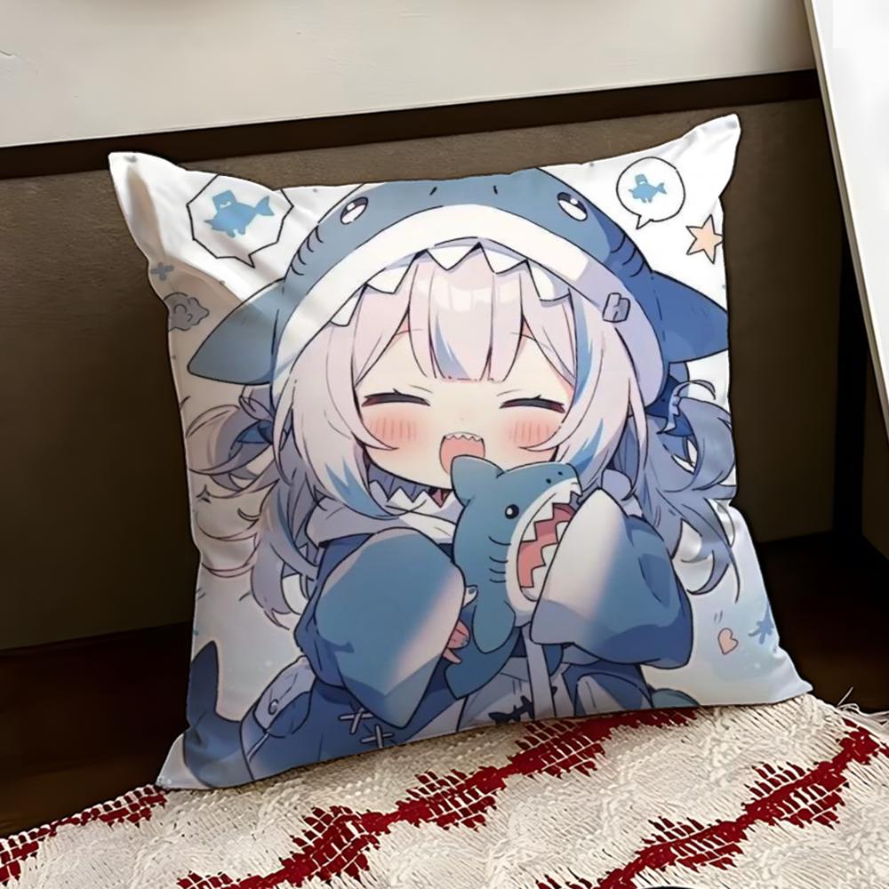 Cute GGawr Gura Cushion Cover Reversible Soft Durable Pillow Cover Home Car MultiScene Use for Daily Comfort