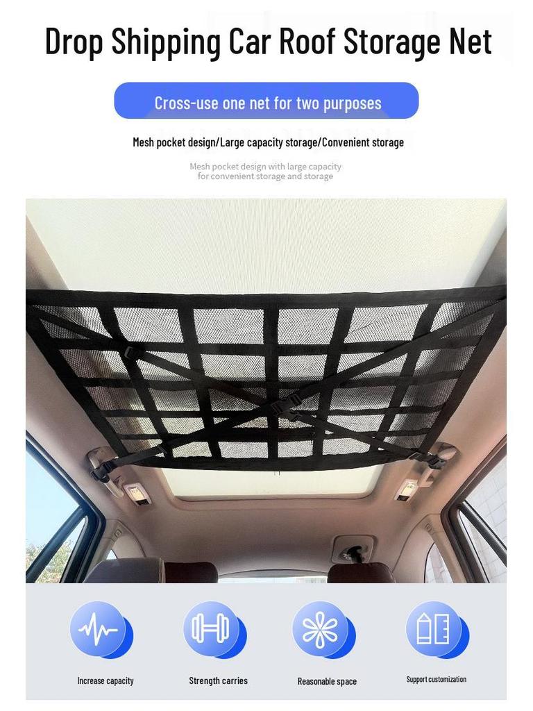 Car Roof Storage Mesh Pocket with Cross Direct Buckle - Dual Use Net for Car Roof Storage
