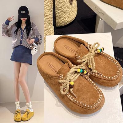 Retro Inner Height-increasing Boken Shoes Bag Head Half Slippers Women's Summer Outer Wear 2025 New One-pedal Thick-soled Muller Sandals
