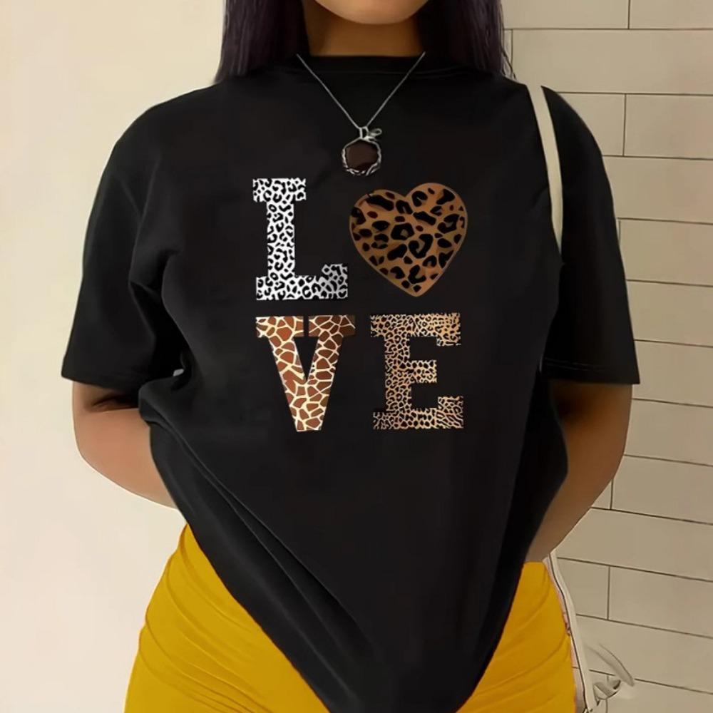 Letní dámské tričko s krátkým rukávem vzor potisk módní ležérní kulatý výstřih pohodlné dámské tričko s krátkým rukávem