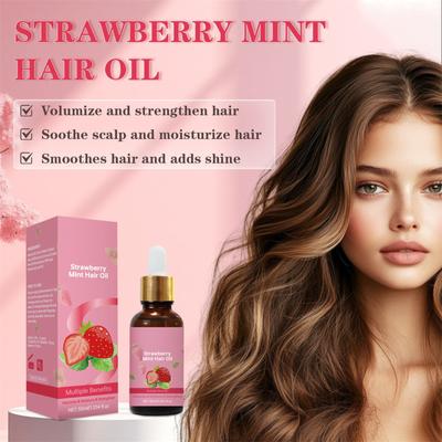 Huile capillaire à la fraise et à la menthe 30 ml, donne du volume et renforce les cheveux, apaise le cuir chevelu et hydrate les cheveux, lisse les cheveux