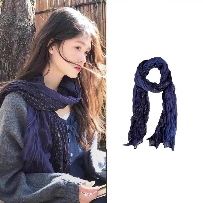 Gradient Cotton Hemp Scarf Desert-Style Vintage Wrinkle Scarf Fashion Winter Warm Casual Scarf Shawl