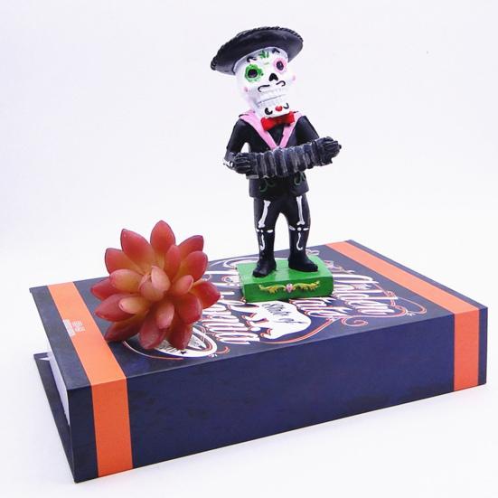 Black Mariachi Band Skeleton Statue Halloween Day of The Dead Skull Figurine Resin Collectible Folk Musician Players Ornament for Home Decor
