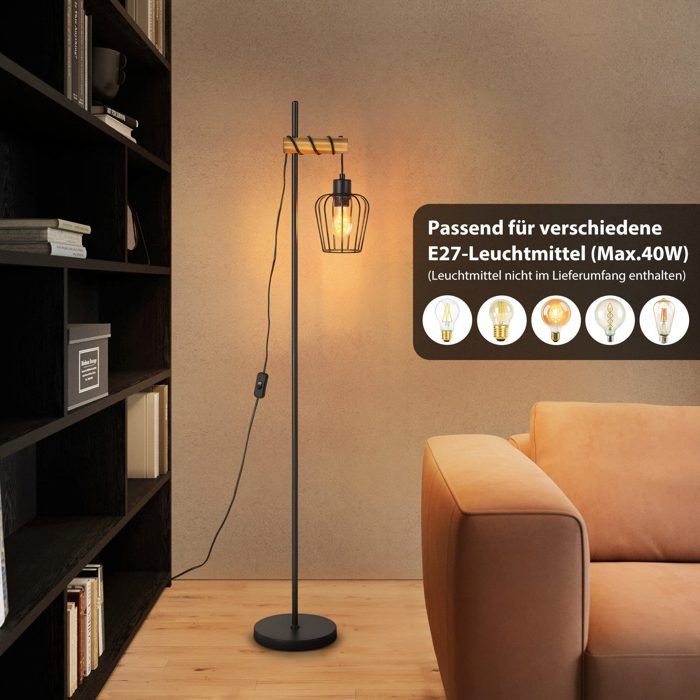 Lampadaire - NETTLIFE - 152 cm - Métal noir - Douille E27 - Style Scandinave Moderne