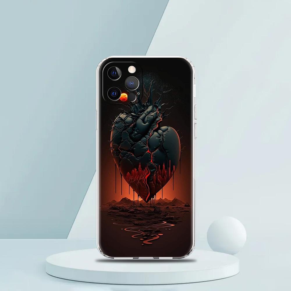 Mechanical Heart Phone Case for iPhone 16 15 14 13 12 Pro Max Transparent Soft for iPhone 11 Pro Max 7 8 Plus XS XR Shell