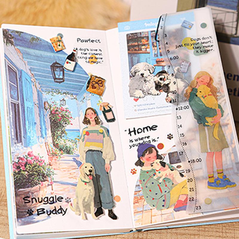 Mr Paper 4rolls Raising Pets Girl Series Character Pet Theme PET Tape Handbook Collage DIY Phone Cases Photo Frames Calendars