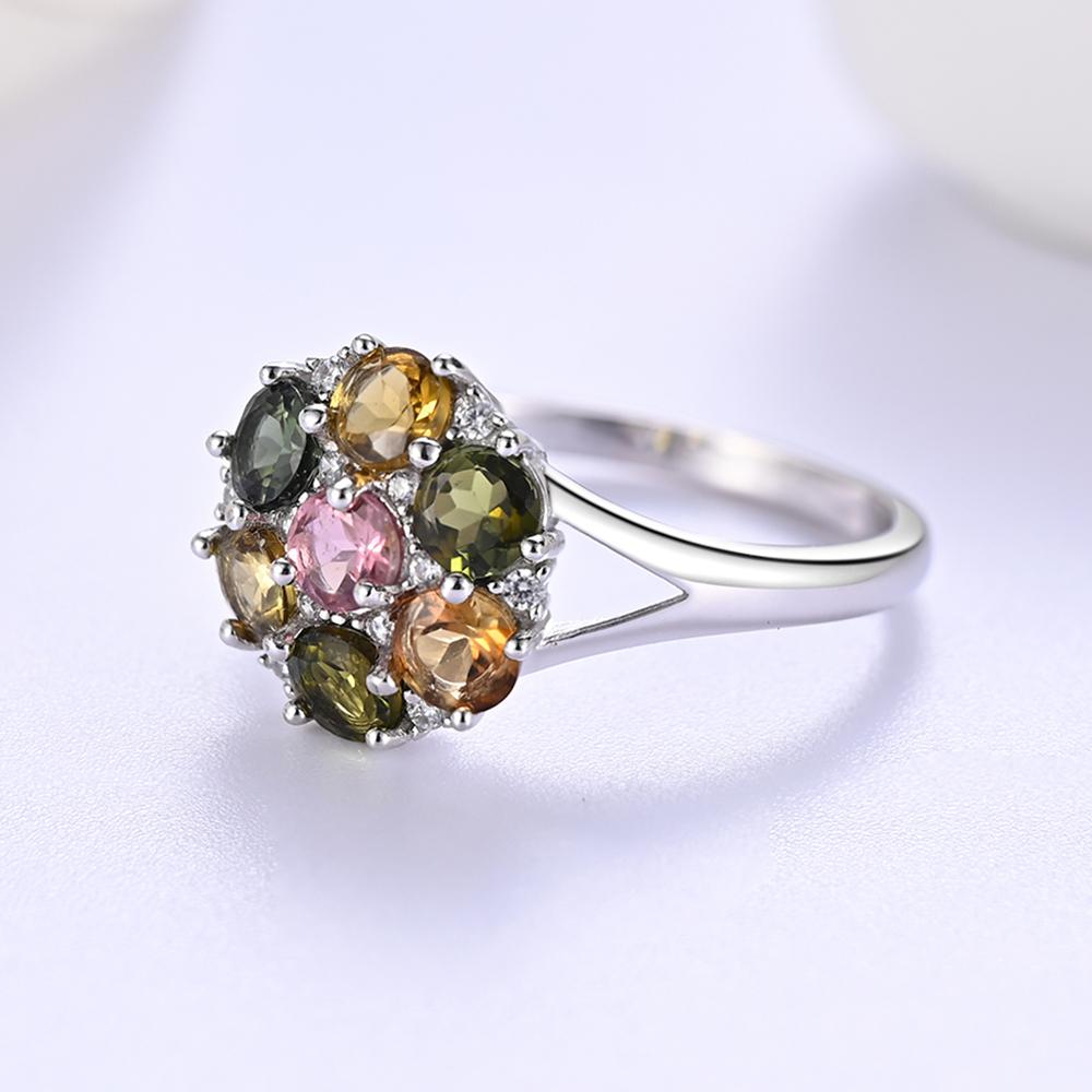 925 Sterling Silver Ring with Natural Round 4.0 Colorful Tourmaline Fine Jewelry for Ladies' Daily Gatherings Gift
