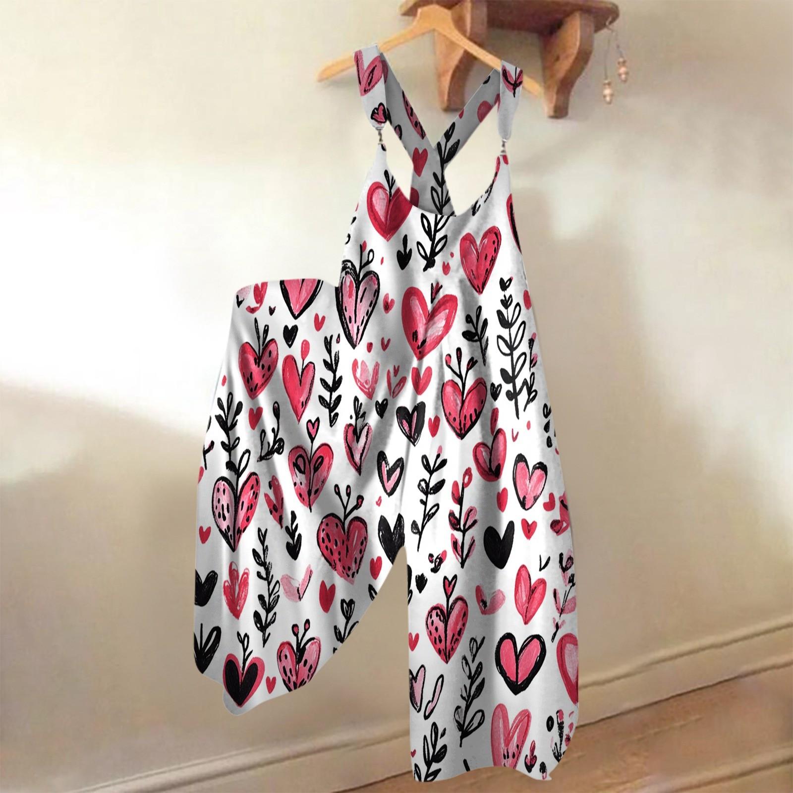 

Женский летний комбинезон с принтом ко Дню святого Валентина, винтажный комбинезон (Нерегулируемый ремень) S