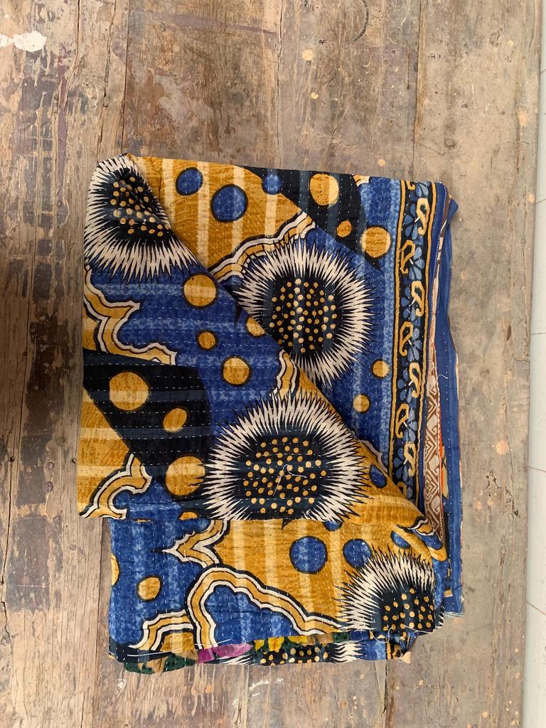 Vintage Kantha Quilt: Abstract Boho Patchwork Throw Blanket