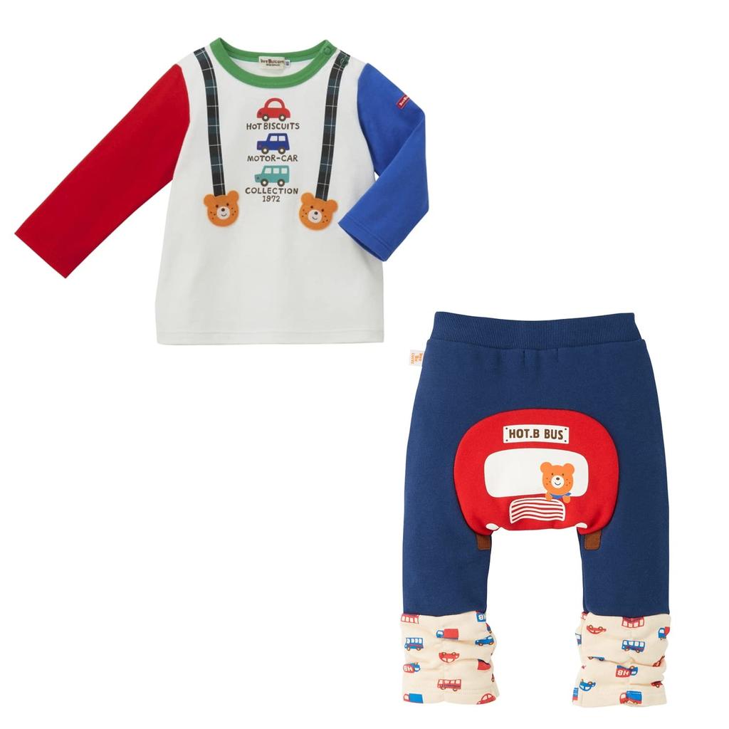 MIKI HOUSE HOT BISCUITS T-shirt & Pants Set (Boxed) for Boys and Girls, Baby Clothes, Baby Gift, Blue, 70cm, 74-9980-494