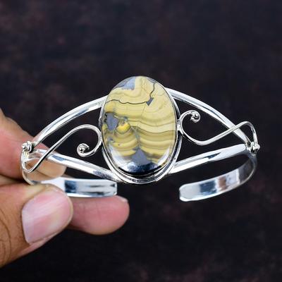 Schalenblende Gemstone Bangle Handmade Cuff Bracelet 925 Sterling Silver Bangle Adjustable Bangle Schalenblende Decent Jewelry Gifts for Him