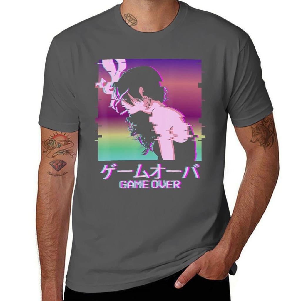 Japanese Vaporwave Sad Anime Girl Game Over Indie Aesthetic Tshirt Printed T Shirts For Unisex Unisex T Shirts For Unisex Tshirt
