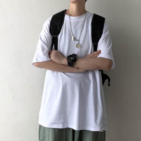 Top Casual Unisex de Vară Culoare Solidă Gât Rotund Mânecă Scurtă Mărimi Mari Cămașă de Bază