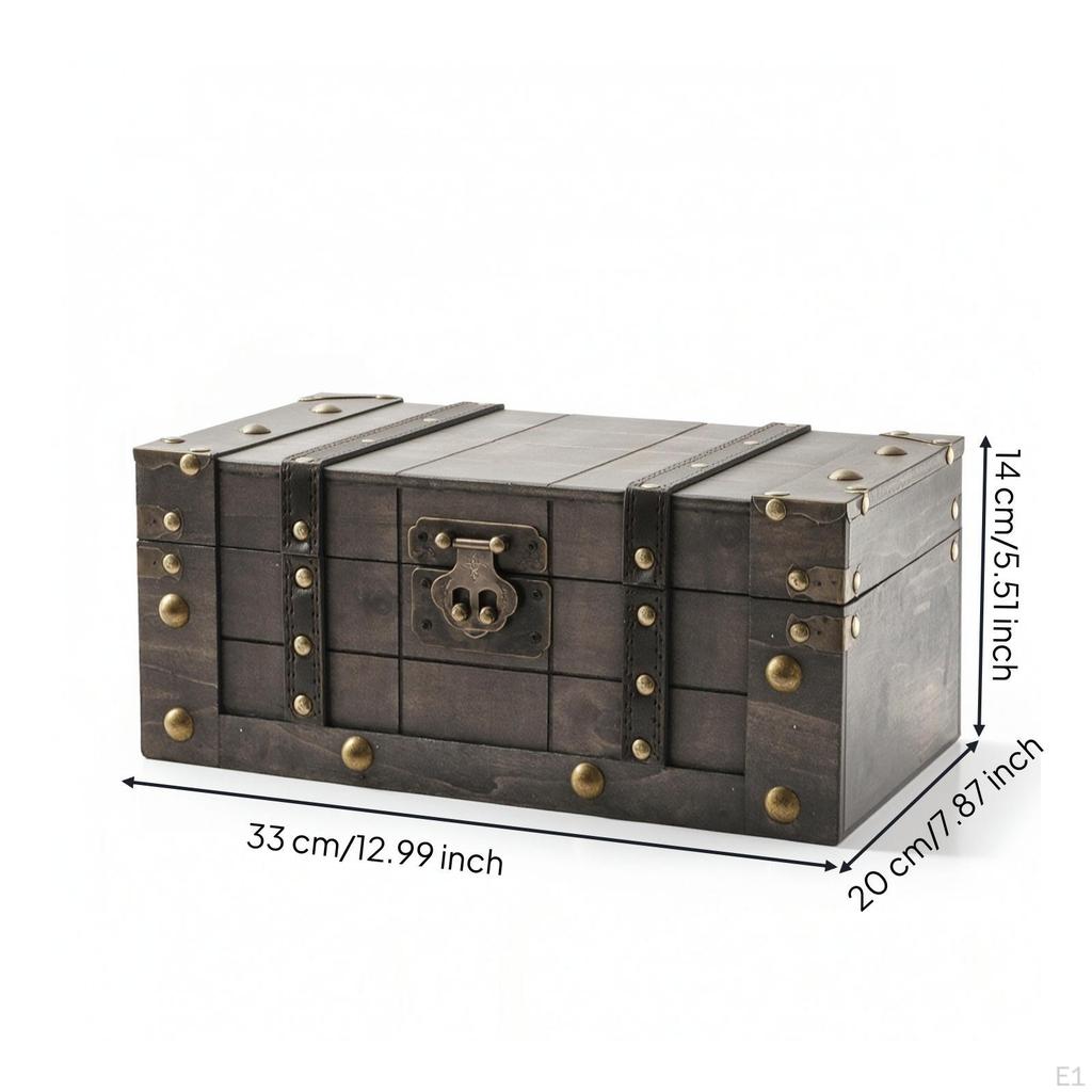 Antique Style Storage Trunk Wooden Organizer Vintage Box for Home