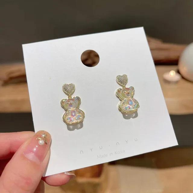 Cute Acrylic Candy Gummy Bear Dangle Earrings for Women Rainbow Bear CZ Hoop Earrings 2022 Korean Fashion Sweet Girl Zircon