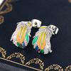 Huitan Personality Feather Earrings for Women Handmade Enamel Stud Earrings with CZ Luxury Fashion Female Jewelry Drop Shipping