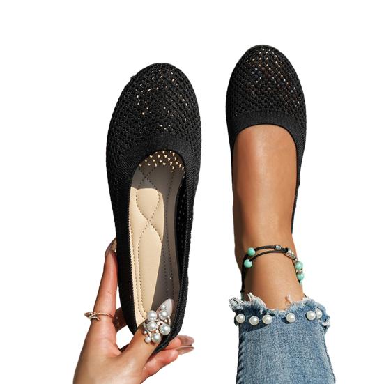 1 пара летних женских вязаных слипонов, нескользящие, однотонные, легкие 36 чёрный